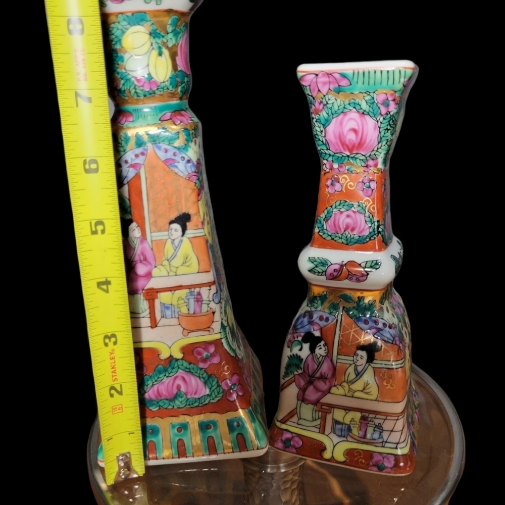 Vintage Yin Lin Art & Treasure of China set 2 candle holders.Asian/Multicolored - Picture 6 of 9